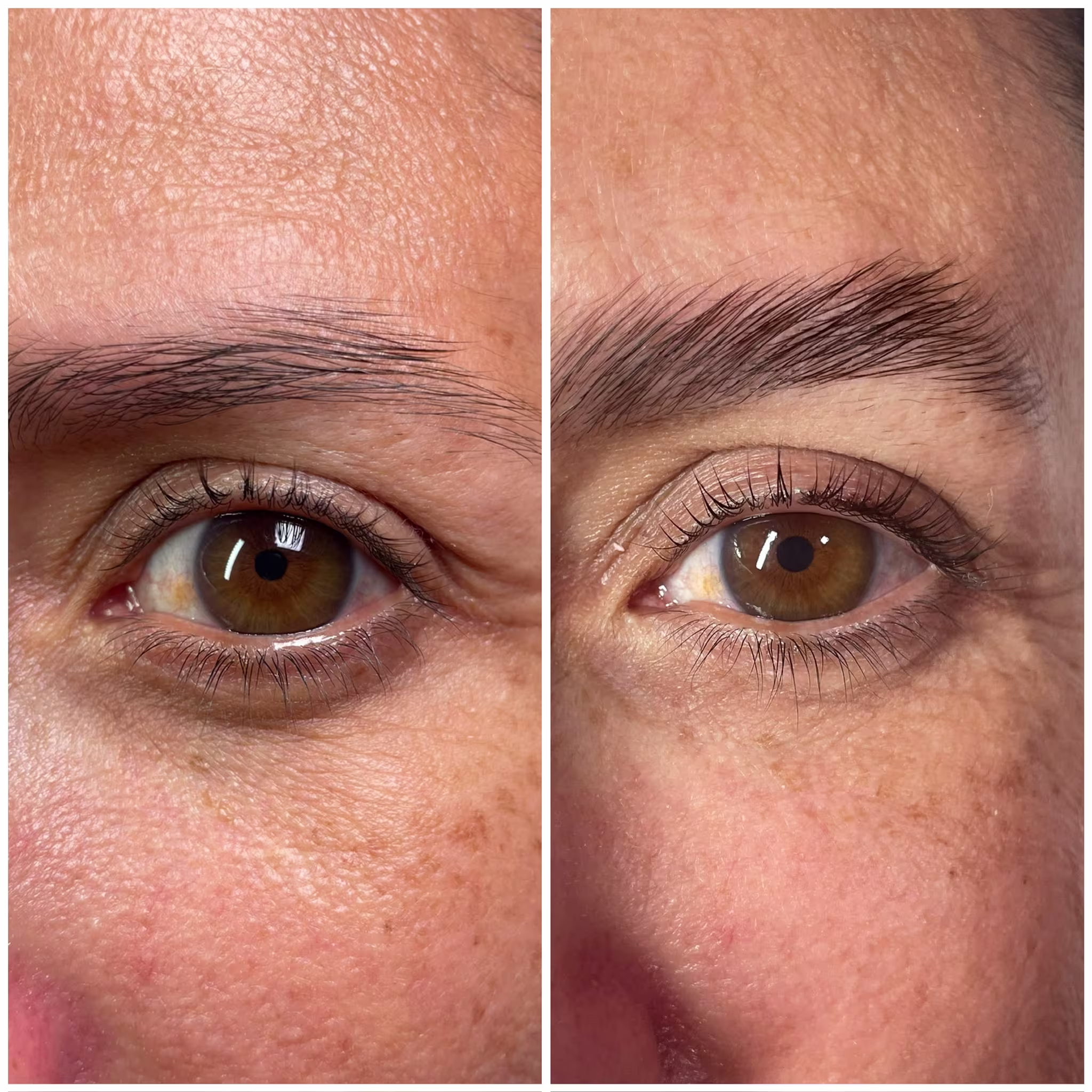 Antes y después de lash lift y diseño de ceja